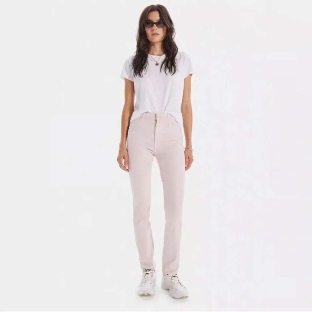 Mother The Dazzler Hover Date Night Pale Pink High Rise Straight Leg Jeans 33
